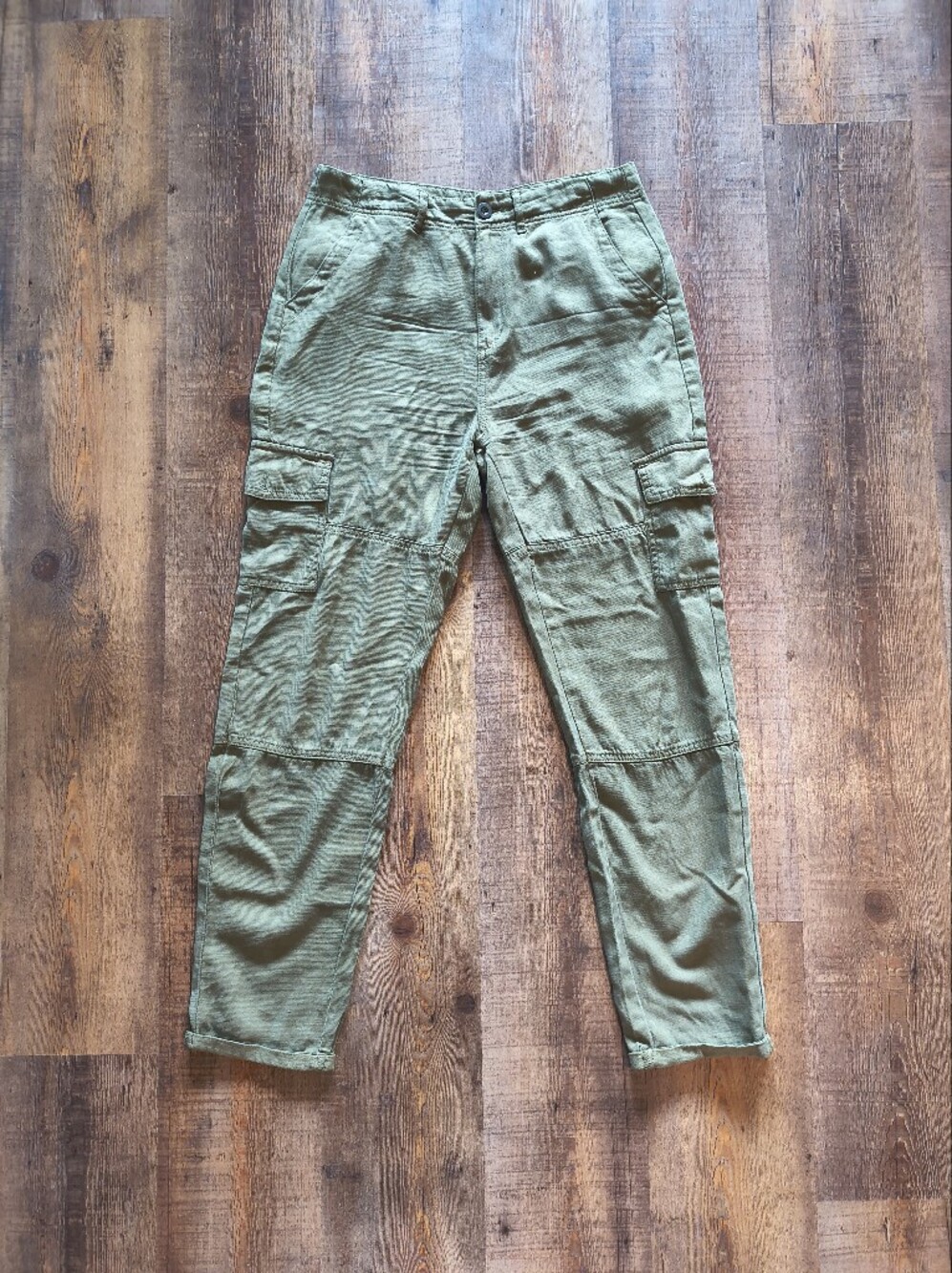 Dex Olive Green Loose Baggy Cargo Button Straight Leg Pants w/ Pockets Size S